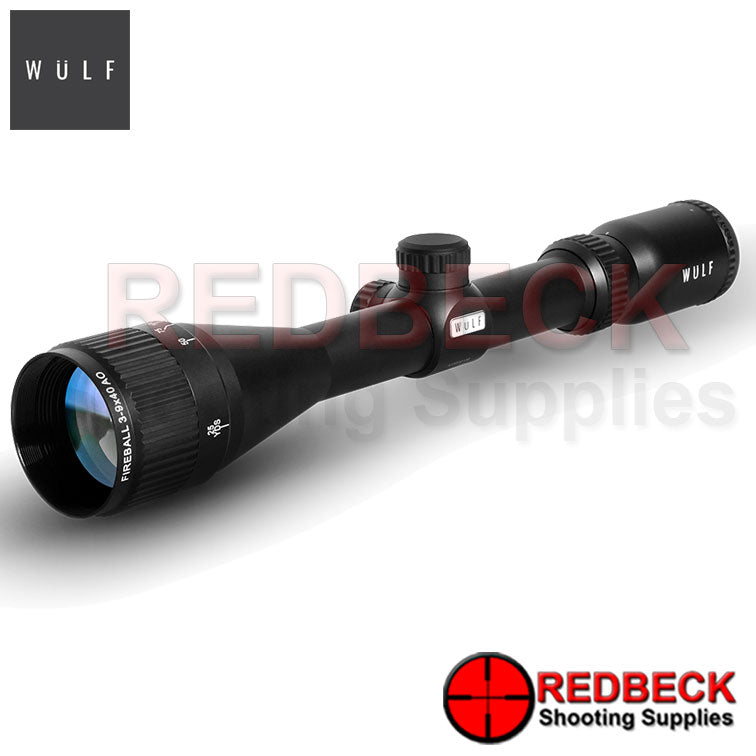 WULF Fireball 3-9x40 Rifle Scope Front View showing the the 40mm objective lens.