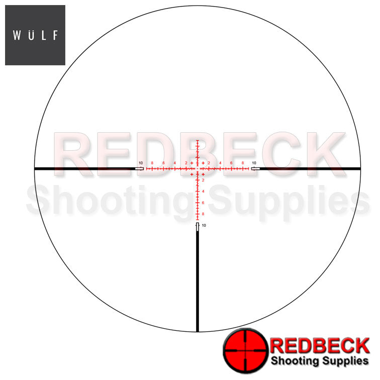 WULF Hurricane Compact 3-10x40 Rifle Scope Reticle View showing the illuminated reticle.