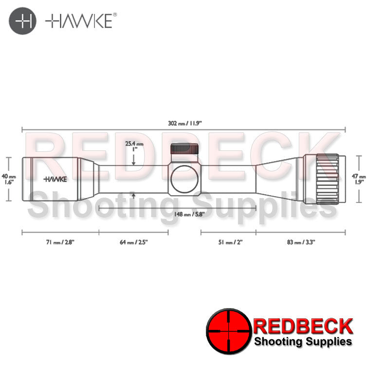 HAWKE Vantage 4×32 AO Mil Dot Scope diagram