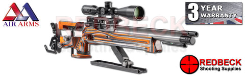 The Air Arms XTi-50 Field Target air rifle with Orange Laminate Stock Angled View.