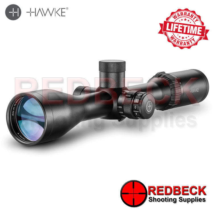 Hawke Airmax FFP First Focal Plane 4-16x50 SF AMX IR Reticle
The FFP AMX IR reticle was developed specifically for first focal plane optical systems and based around the common principles of mil spaced reticles.
The FFP AMX IR offers multiple aim points, useful when shooting at longer distances. Half Mil Dot spacing on the lower post provides increased aim points for long shots. The horizontal bars are positioned at 0.5, 1.5, 2.5, 3.5 and 4.5 Mil spacing. Hollow posts are segmented into Mil spacing and ca