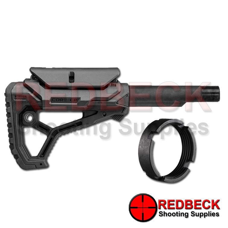 FAB DEFENSE GL CORE COLLAPSIBLE AR15 BUTTSTOCK KIT WITH CHEEK RISER BLACK WITH BUFFER TUBE AND CASTLE NUT
