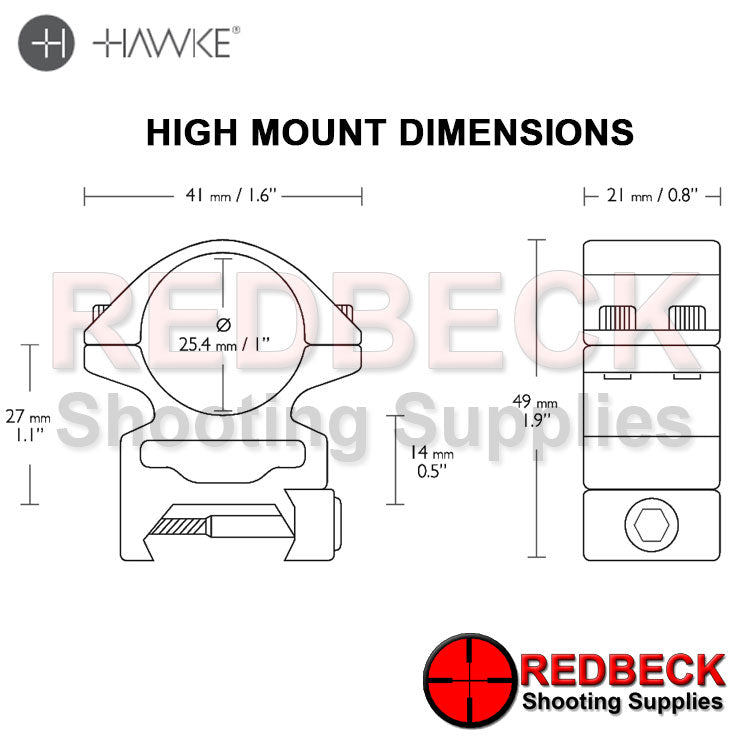 Hawke Match Mounts 1" 2 Piece Weaver