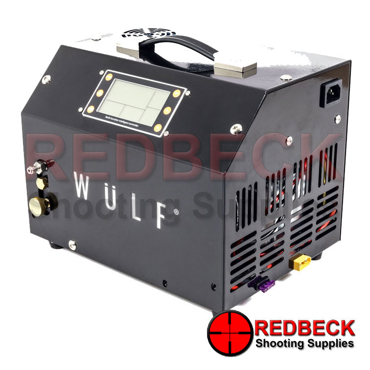 WULF AIRRIFLE AND AIRGUN Portable PCP Compressor angled view showing control panel.