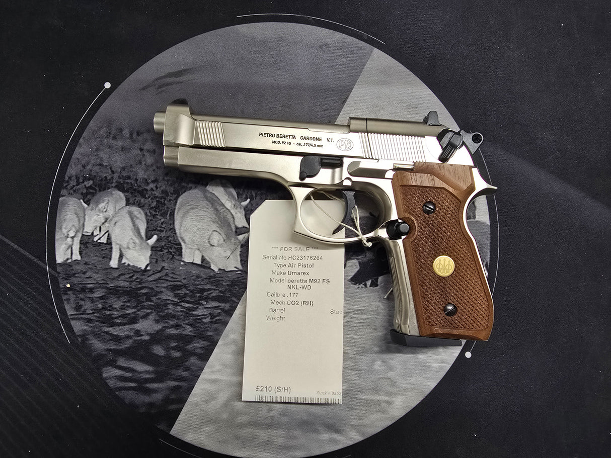 Second Hand Beretta M92 FS Nickel wood grips .177