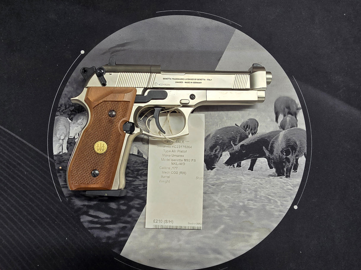 Second Hand Beretta M92 FS Nickel wood grips .177
