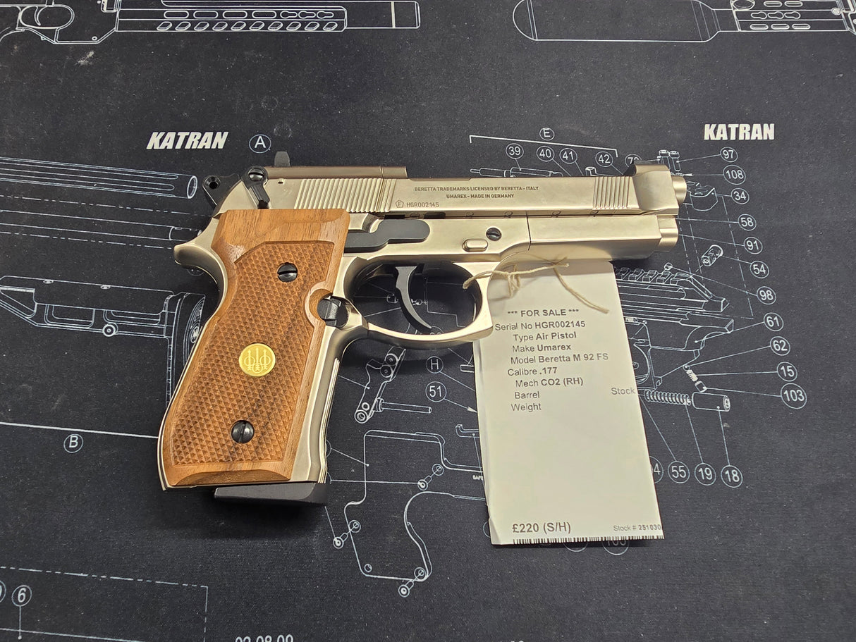 Second Hand Beretta M92 FS Nickel Wood Grips .177