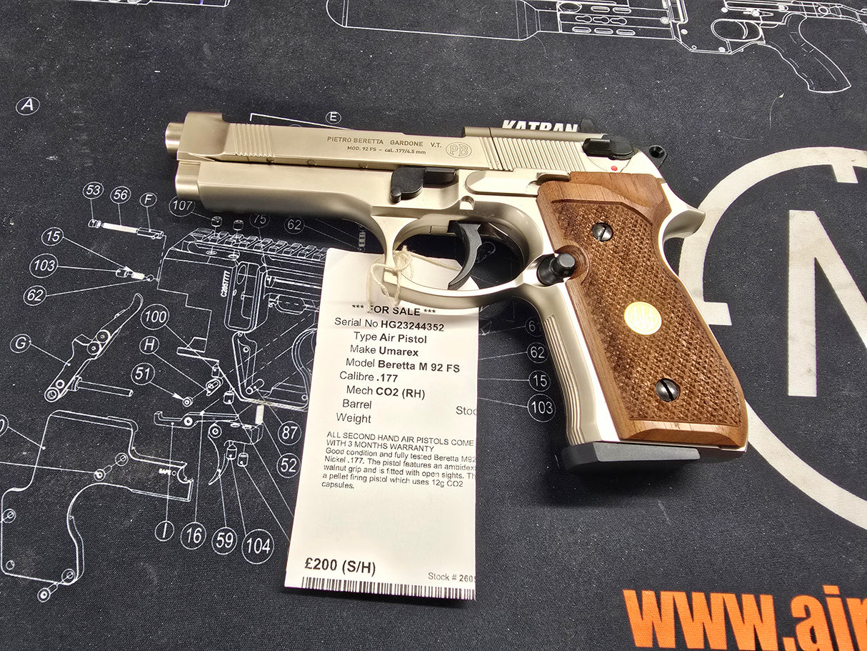 Second Hand Beretta M92 FS Nickel wood grips .177