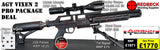 AGT AIRGUN TECHNOLOGY VIXEN 2 SHORT PRO PACKAGE DEAL INCLUDES HAWKE 3-12X50 SCOPE, MATCH MOUNTS, WEAVER BIPOD, HARDCASE, PELLETS AND TARGETS.