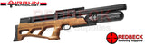 The AGT Vulcan 3 Bullpup Walnut 500 PCP Air Rifle comes with a 500mm long barrel. Shown in an angled view.