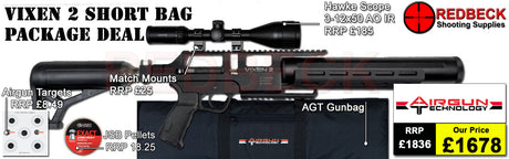 AGT AIRGUN TECHNOLOGY VIXEN 2 SHORT AIRRIFLE BAG PACKAGE DEAL COMES WITH SCOPE, BAG, PELLETS AND TARGETS.
