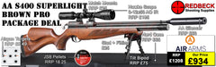 Air Arms S400 Superlite&nbsp;Traditional Brown
Air Arms Silencer&nbsp;
Hawke 3-12x50 AO IR Scope
Match Mounts
Fill Valve
Hard Case
Bipod Stud
Tilt Bipod