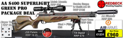 Air Arms S400 Superlite Hunter Green
Air Arms Silencer&nbsp;
Hawke 3-12x50 AO IR Scope
Match Mounts
Fill Valve
Hard Case
Bipod&nbsp;Stud
Tilt Bipod