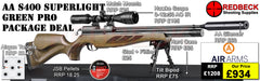 Air Arms S400 Superlite Hunter Green
Air Arms Silencer&nbsp;
Hawke 3-12x50 AO IR Scope
Match Mounts
Fill Valve
Hard Case
Bipod&nbsp;Stud
Tilt Bipod