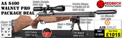 Air Arms S400 with Walnut Stock
Air Arms Silencer&nbsp;
Hawke 3-12x50 AO IR Scope
Match Mounts
Fill Valve
Hard Case
Bipod Adapter
Tilt Bipod