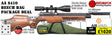 The Air Arms S410 Beech Bag package deal includes s410 with a beech stock, hawke 3-12x50 ao ir scope, match mounts, air arms silencer, airgun bag, pellets and targets.