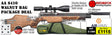 The Air Arms S410 Walnut Bag package deal includes s410 with a walnut stock, hawke 3-12x50 ao ir scope, match mounts, air arms silencer, airgun bag, pellets and targets.