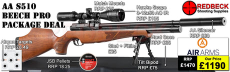 Air Arms S510
Air Arms Silencer&nbsp;
Hawke 3-12x50 AO IR Scope
Match Mounts
2 Magazines
Fill Valve
Hard Case
Bipod Adapter
Tilt Bipod