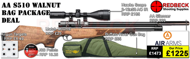 Hawke Vantage 3-12x50 AO IR Scope
Match Mounts
2 Magazines
Fill Valve
Buffalo River bag
Pellets
Targets