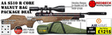 Air Arms S510 R Core Regulated Walnut Stock Bag Package includes

A fully tested certificated quality rifle.
A detailed test certificate
manufacturers Guarantee
Air Arms S510 R Core Regulated Walnut Stock
Hawke Vantage 3-12x50 AO IR Scope
Match Mounts
Buffalo river Gun bag
pellets
Targets
2 magazines
Silencer