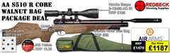Air Arms S510 R Core Regulated Walnut Stock Bag Package includes

A fully tested certificated quality rifle.
A detailed test certificate
manufacturers Guarantee
Air Arms S510 R Core Regulated Walnut Stock
Hawke Vantage 3-12x50 AO IR Scope
Match Mounts
Buffalo river Gun bag
pellets
Targets
2 magazines
Silencer