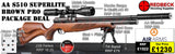 Air Arms S510 Superlite Traditional Brown
Air Arms Silencer&nbsp;
Hawke 3-12x50 AO IR Scope
Match Mounts
2 Magazines
Fill Valve
Foam Lined Hard Case
Bipod Adapter
Tilt Bipod