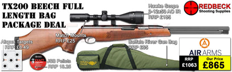 Air Arms TX200 Beech air rifle
Hawke 3-12x50 AO IR Scope
Match Mounts
Buffalo River Gun Bag