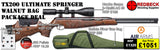 Air Arms TX200 Ultimate Springer with&nbsp;Walnut Stock air rifle
Hawke 3-12x50 AO IR Scope
Match Mounts
Buffalo River Gun Bag