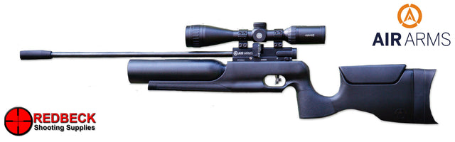 AIR ARMS X200 Vanguard Left Hand Side View Showing The Bottle And The Adjustable Black Synthetic Stock. 