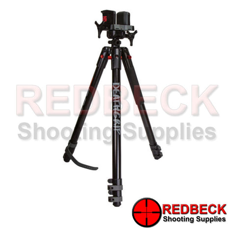 BOG DEATHGRIP SHOOTING STICK AND TRIPOD IS AN IDEAL REST OFR SHOOTING FROM. SHOWN HERE IN ITS SHORTENED VIEW.