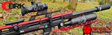 The Brocock BRK Ghost Limited Edition World Record Edition in Red and Black. Shown in field with silencer scope and bipod.