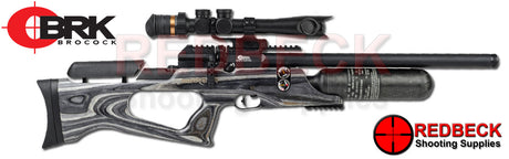 BRK Sniper XR2 Laminate Air Rifle Showing the power wheel and the picatinny under rail.