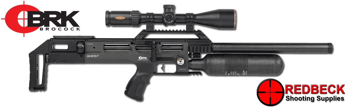 The Brocock BRK Ghost HP High Power FAC Air rifle. The airgun shown is a firearms model and is shown in black.
