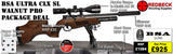 BSA ULTRA CLX Walnut SL SIDE LEVER AIR RIFLE PRO HARDCASE PACKAGE DEALS INCLUDES AIRGUN HAWKE 3-12X50 AO IR MSCOPE, MATCH MOUNTS, BIPOD, HARDCASE, PELLETS AND TARGETS.
