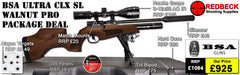 BSA ULTRA CLX Walnut SL SIDE LEVER AIR RIFLE PRO HARDCASE PACKAGE DEALS INCLUDES AIRGUN HAWKE 3-12X50 AO IR MSCOPE, MATCH MOUNTS, BIPOD, HARDCASE, PELLETS AND TARGETS.