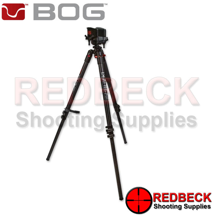 Bog Death Grip Clamping Carbon Tripod Extended View Showing The Bipod With its Legs Extended. 