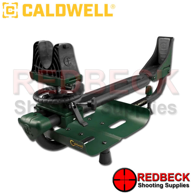 Caldwell Lead Sled DFT 2 Front View Showing the skeletonized front rest and rear pad.