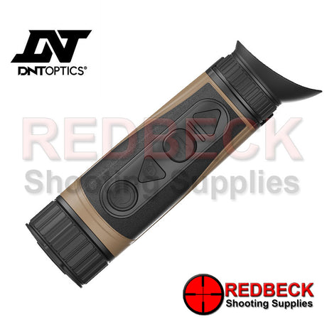 DNT OPTICS HOUND THERMAL SPOTTER WITH LRF BUTTONS VIEW showing the menu buttons and the focus wheel. 