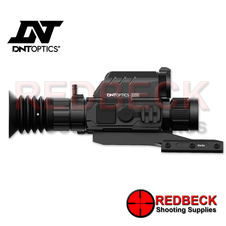 DNT OPTICS THERMNIGHT TNC335R NIGHT VISION SCOPE CHARGING PORT VIEW Showing The Weaver Rail Mounted To The Side Of The Scope 