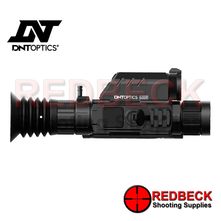 DNT OPTIC THERMNIGHT TNC635R Rifle and Air Rifle NIGHT VISION SCOPE RIGHT SIDE VIEW Showing A View Of The Type C Charging Port. 