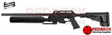 EDGAR BROTHERS EBA XV2 AIRRIFLE WITH BOTTLE SHOWN FROM LEFT HAND SIDE WITH BLACK TACTICAL STOCK.