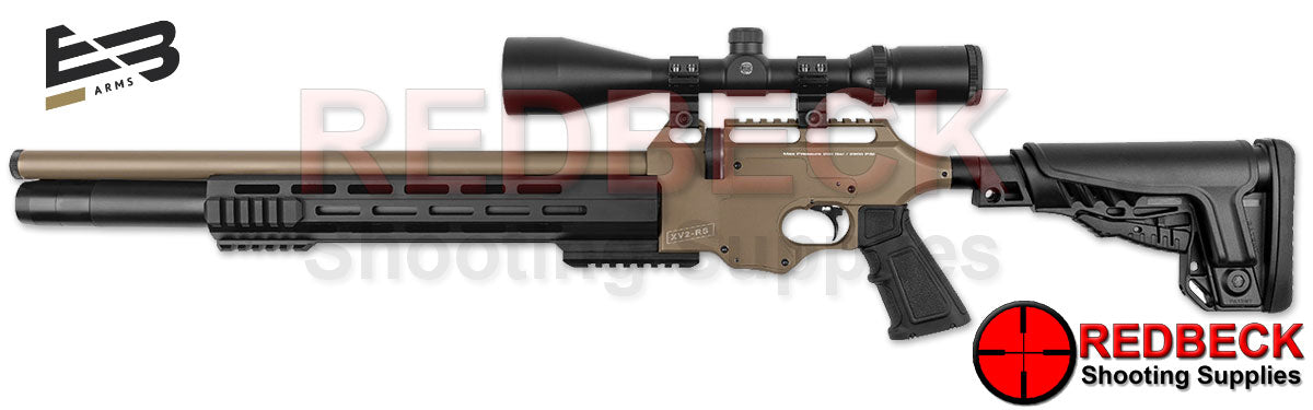 EB ARMS XV2RS FDE AIRRIFLE FULL LEFT SIDE VIEW Showing The AR Stock And The Rail Type. 