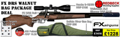 FX DRS Walnut Air Rifle Bag Package Deal includes:
A fully tested certificated quality rifle.

Manufacturers Guarantee
FX DRS Walnut Air Rifle&nbsp;
Hawke 3-12x50 AO IR Scope
Match Mounts
Weihrauch XLK Silencer
Magazine
Fill Valve
Buffalo River Gunbag

FX DRS Picatinny Scope rail