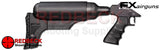 FX DYNAMIC AIR RIFLE IN BLACK EXPRESS BLACK WITH 300MM BARREL. SHOWING CLOSE UP OF AIRGUN TANK.