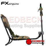 FX EZ Shot Folding Camo Shooting Chair. Shown from a side view light weight and portable shooting chair.