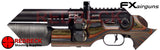 FX King Air Rifle with GRS Green Mountain Camo Laminate Stock. The FX King is shown from the left hand side with close up of the twin gauges.