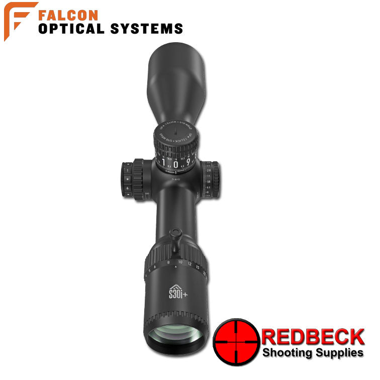 Falcon Optics S30i+ 3-30x56 Rear View Showing the magnification wheel with the included throw lever. 