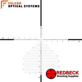 Falcon Optics S40i+ 4-40x58 FFP Reticle View Showing the reticle illuminated. 
