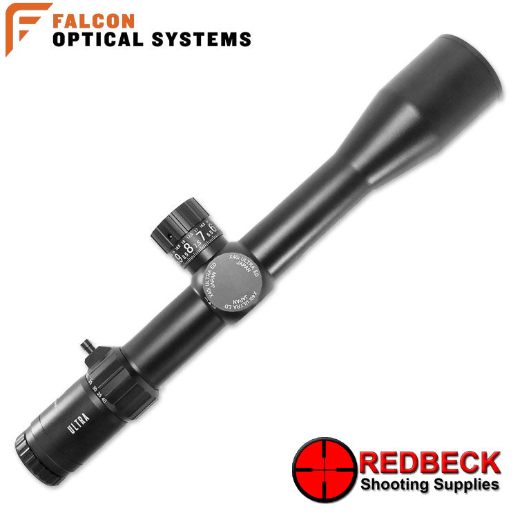 Falcon Optics X40i Ultra ELR 5-40x56 Side View Showing the 40mm tube. 