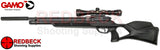 Gamo GX250 PCP Air Rifle with black stock. Shown from the left hand side. Package includes 3-9x40 scope, mounts and a moderator.